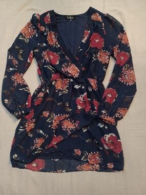 Lulus Pretty Pretender Navy Floral Print Dress Women's Size Medium